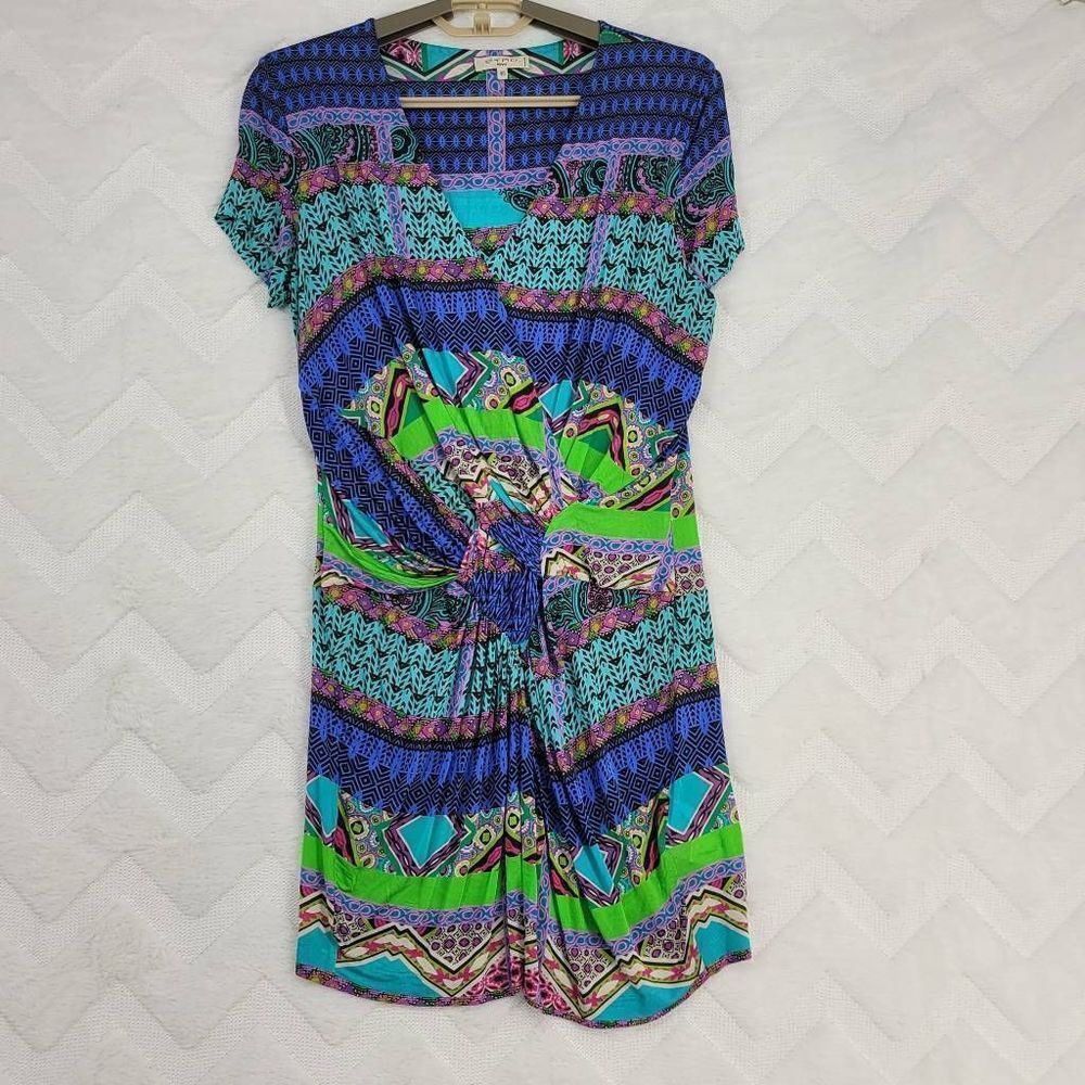 Etro Dress Womens Small Geometric Paisley Print Short Sleeves V Neck Swim Cover